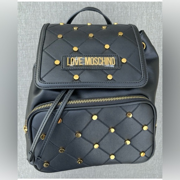 NWOT Love Moschino Black and Gold Leather Quilted Backpack - Picture 3 of 15